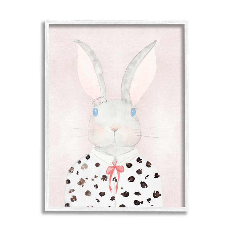 «Chic Bunny Rabbit Stylish Leopard Blouse», ensemble de 2 impressions, Estampe numérique encadrée blanc bord de mer
