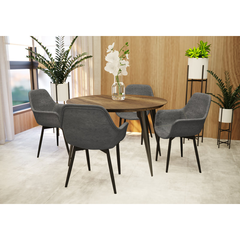 Haglund Leather Dining Chair with Powder-Coated Iron Legs Accent Side Chair Foam Padded Seat Versatile Kitchen Chair for Modern Home and Kitchen