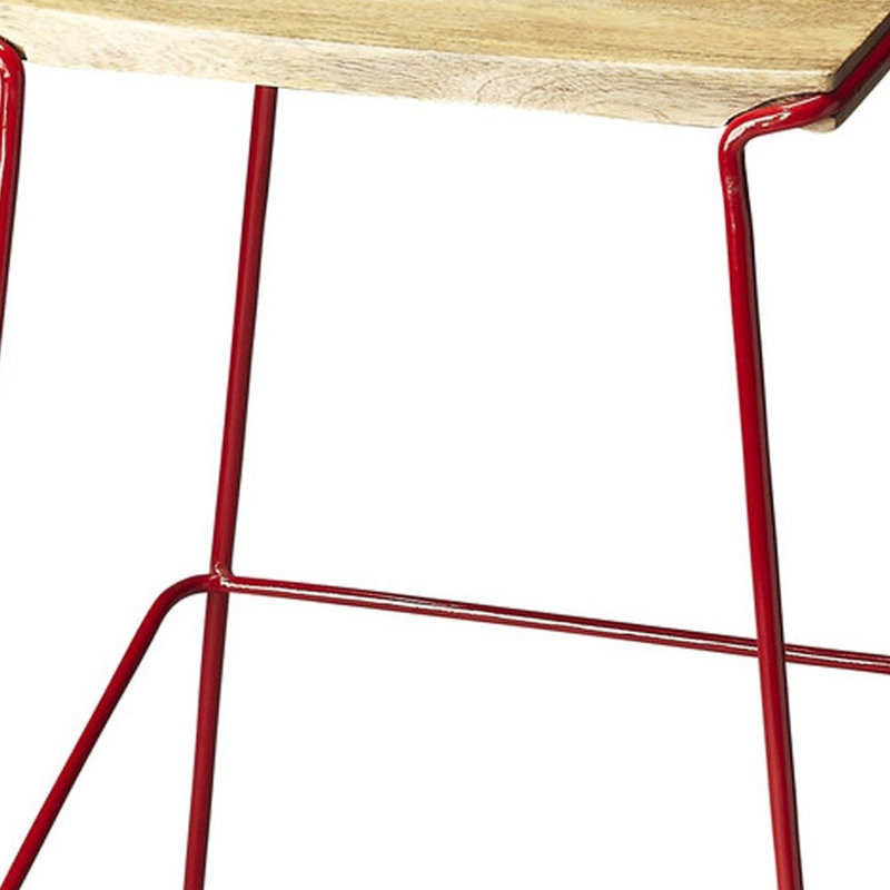 Tabouret de bar en bois et métal rouge