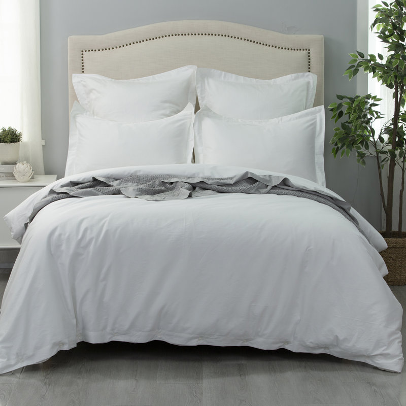  Long Staple Cotton Sateen 400 Thread Count Duvet Cover Set, King Duvet Cover + 2 King Shams, White