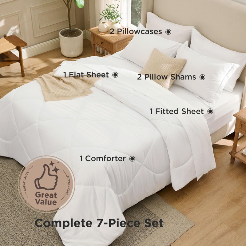 New Arrivals Bedsure Quilted Comforter Sets, Luxury Soft Bed in a Bag, Full Comforter + 6 Additional Pieces, White