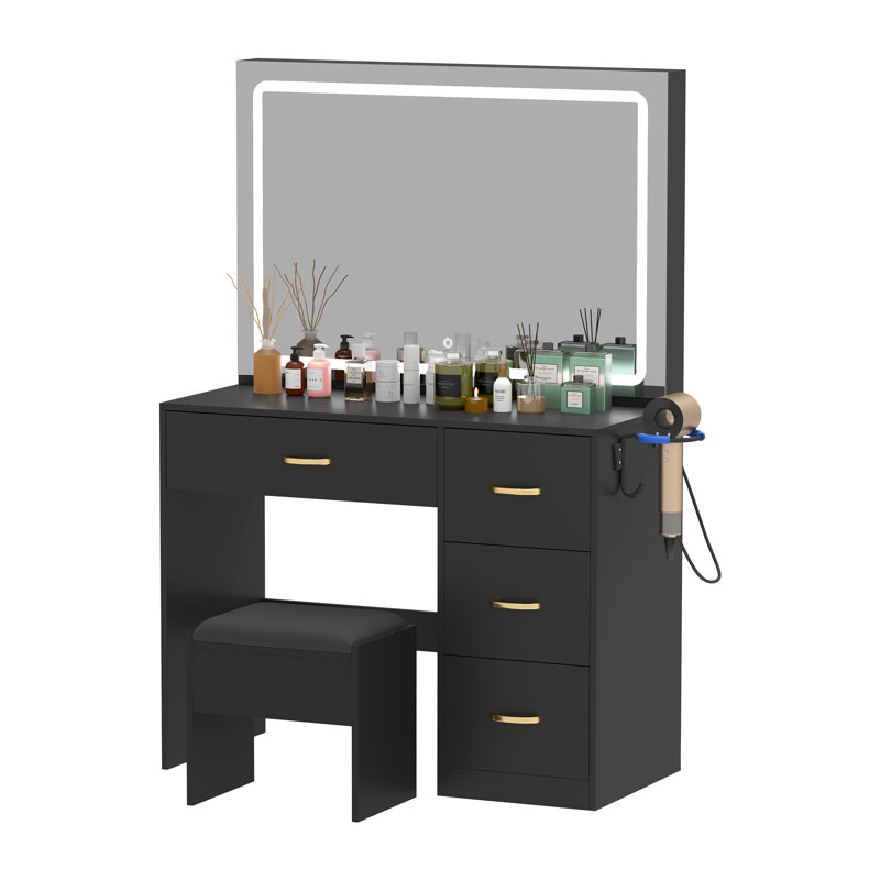 Dajanea Dressing Table with Mirror，Makeup Vanity Table Set for Bedroom, Black