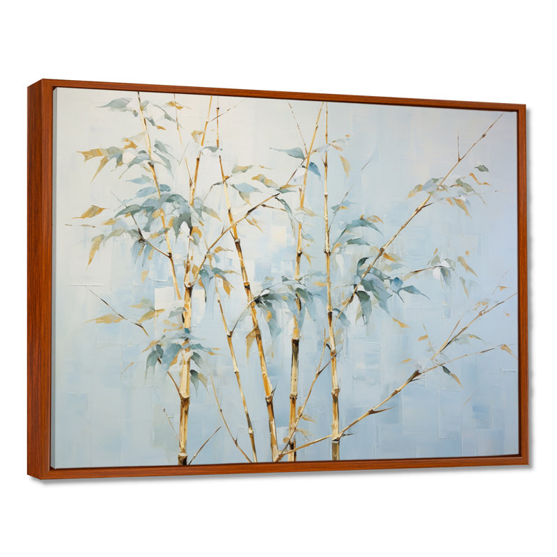«Blue Zen Moment», art mural en bambou, H 12 po x l 20 po x P 1 po, Cadre flottant brun