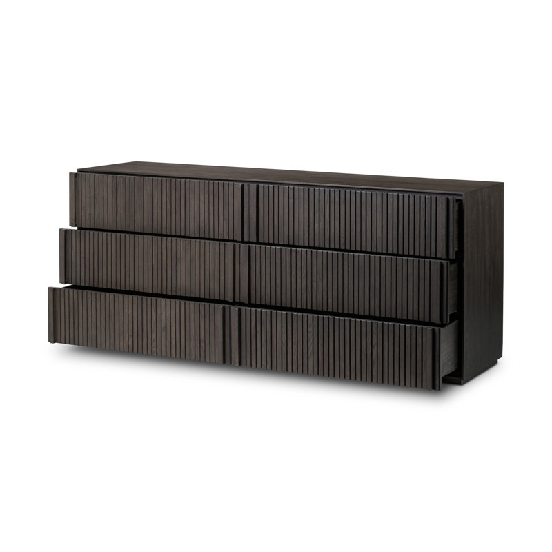 Jaxin 75'' W 6 - Drawer Dresser, Smoked Black