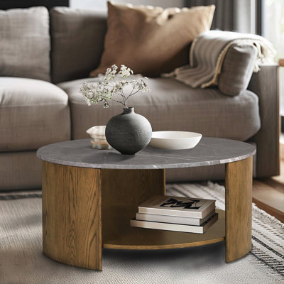 Table basse ronde avec tablette