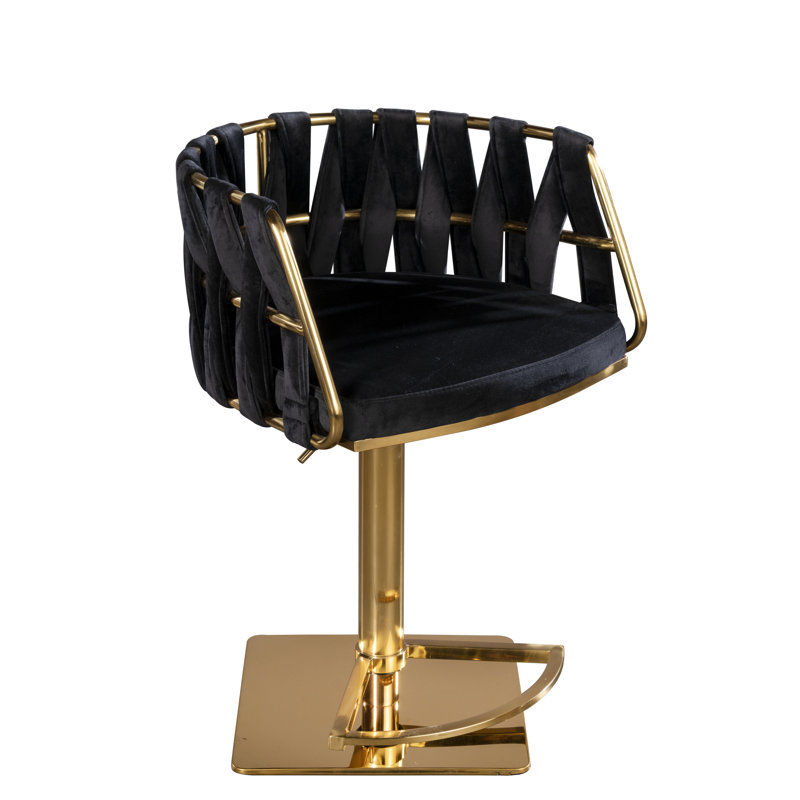 Piedmonte Swivel Adjustable Height Bar Stool – Modern Weaved Back Design with Adjustable Seat, Gold, Black