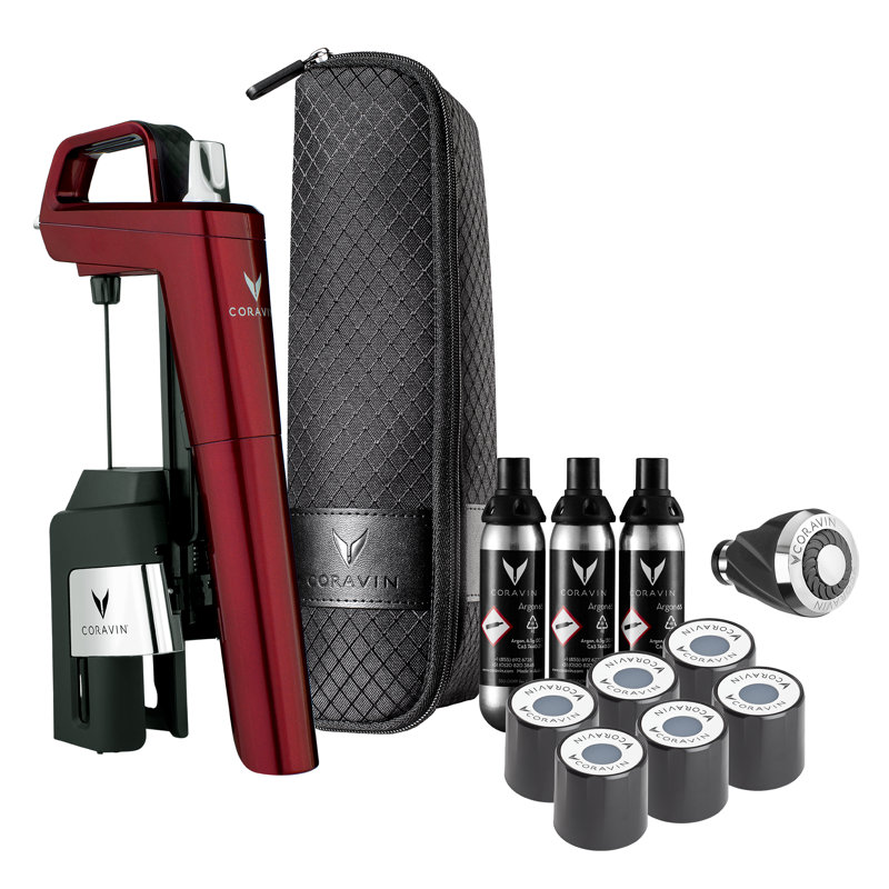Timeless Coravin Model Six Wine Preserver and Opener Bundle, Burgundy