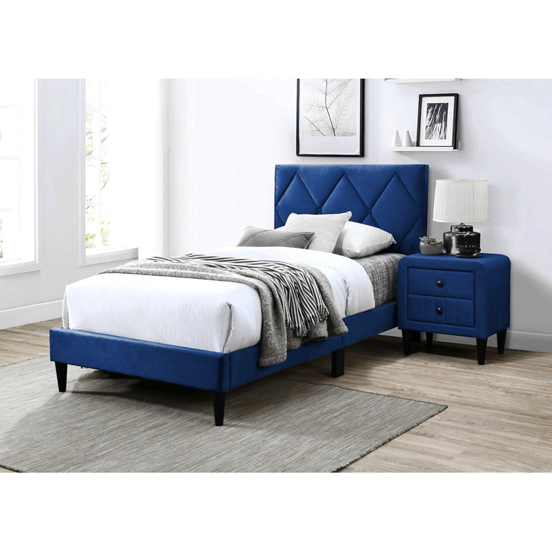 Velours bleu marine Magnifique table de chevet Onepc Table de chevet Tiroirs Twox Mobilier de chambre à coucher