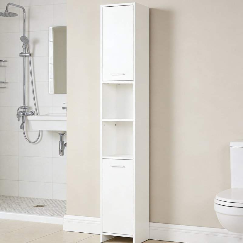 Bathroom Floor Storage Cabinet Slim Tallboy W/ Door Cupboard & Shelves For Living Room, Bedroom, Hallway
