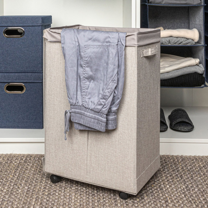 Silver Narrow Collapsible Laundry Hamper with Wheels and Lid