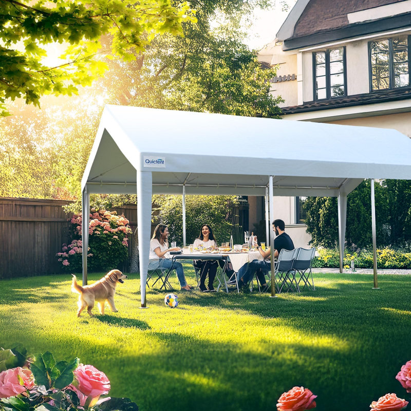 Quictent 10x20 ft Heavy Duty Carports with Side Zipper Doors & Snowproof Steel Cables & Ventilated Windows, Waterproof Storage Shelter for Outdoor Equipment, White