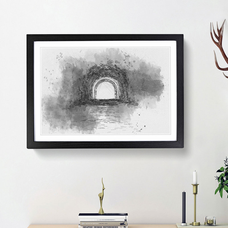 Brick Tunnel in Abstract - Picture Frame Painting Print, 48cm H x 65cm W x 2cm D, Black Framed