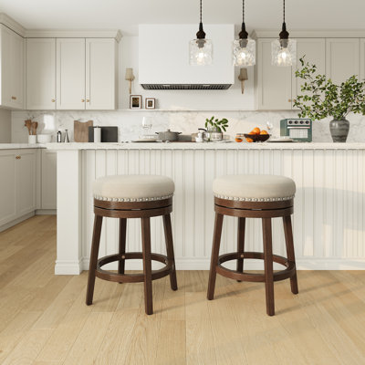 Upholstered Swivel Solid Wood Frame Bar Stool
