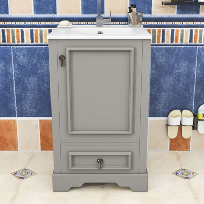 Meuble-lavabo de salle de bain avec lavabo, support de porte, tiroir et tablette réglable