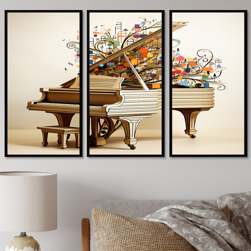 Jolley - ensemble d'art mural piano, Cadre flottant noir, H 32 po x l 48 po x P 1 po