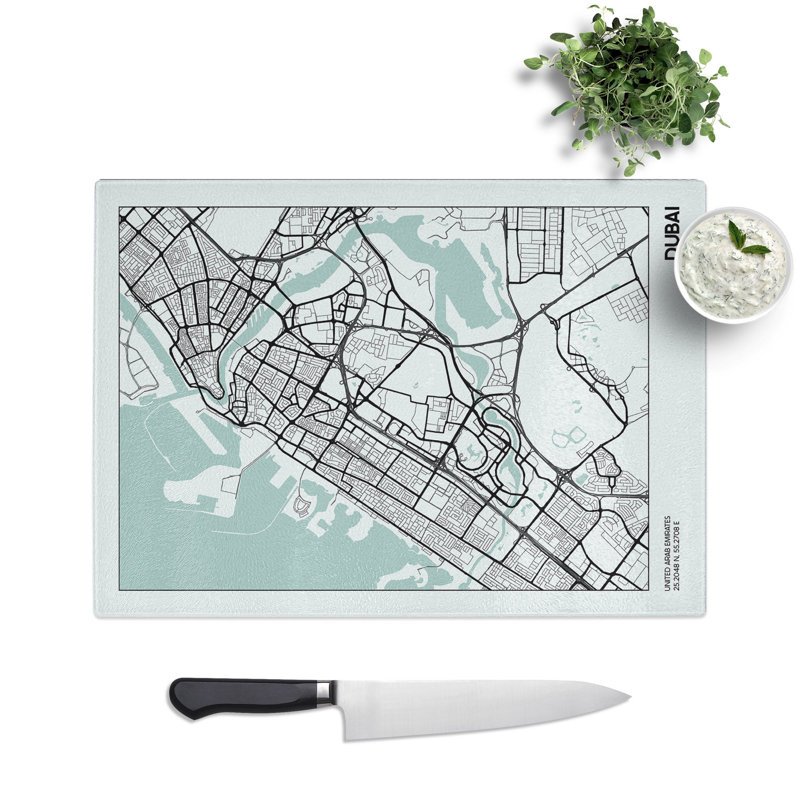 Map Dubai UAE Chopping Board, 28.5cm W x 39cm L