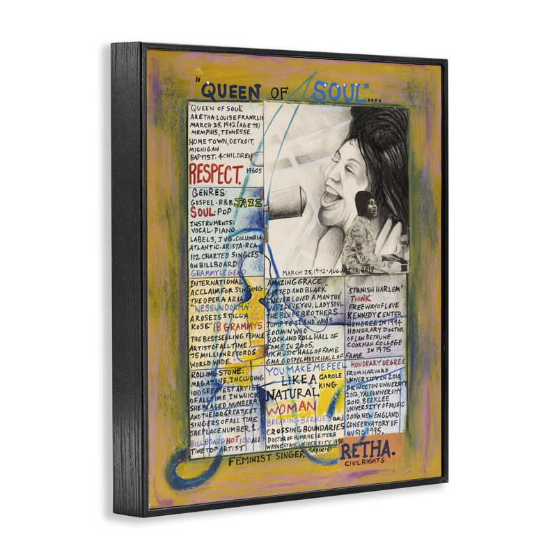 Aretha Franklin, collage, estampe numérique par Sabin, Giclée encadrée noir minuit, H 30 po x l 24 po