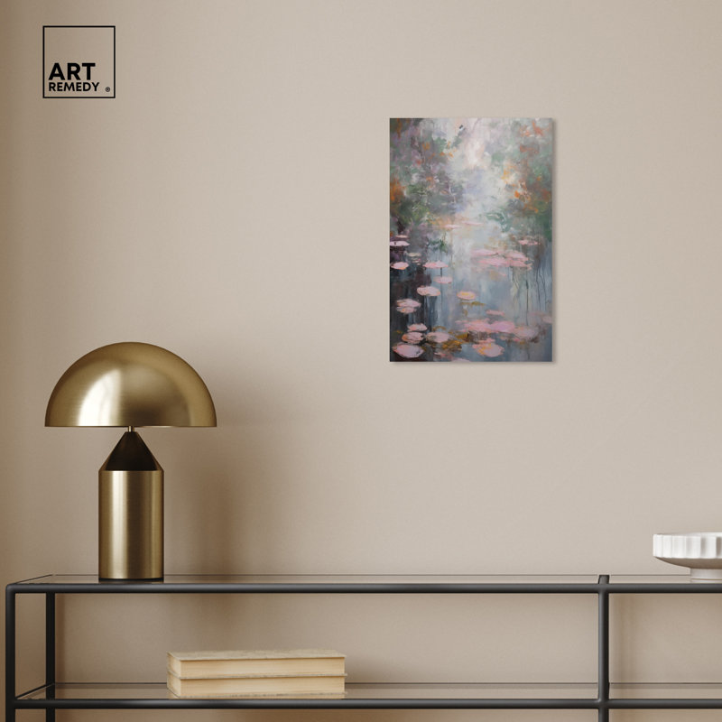 Pink and Gray Impressionist Lilypads Canvas Wall Art, 10" x 15"