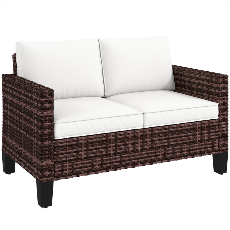 128cm Wide Straight Patio Sofa with Cushions, Cream, Brown