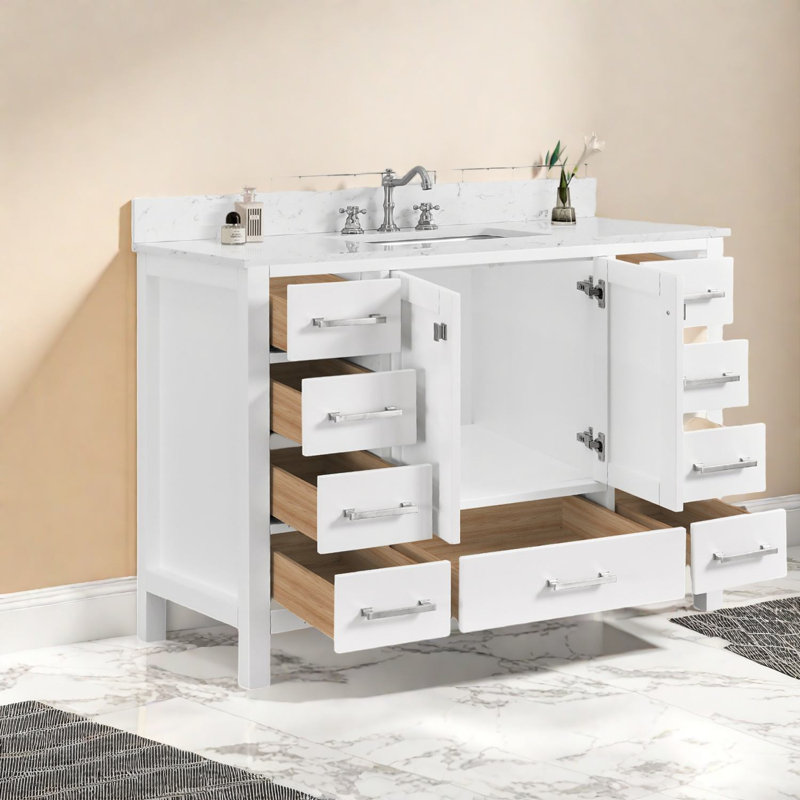 Meuble-lavabo et lavabo modernes en bois massif pour salle de bain spacieuse