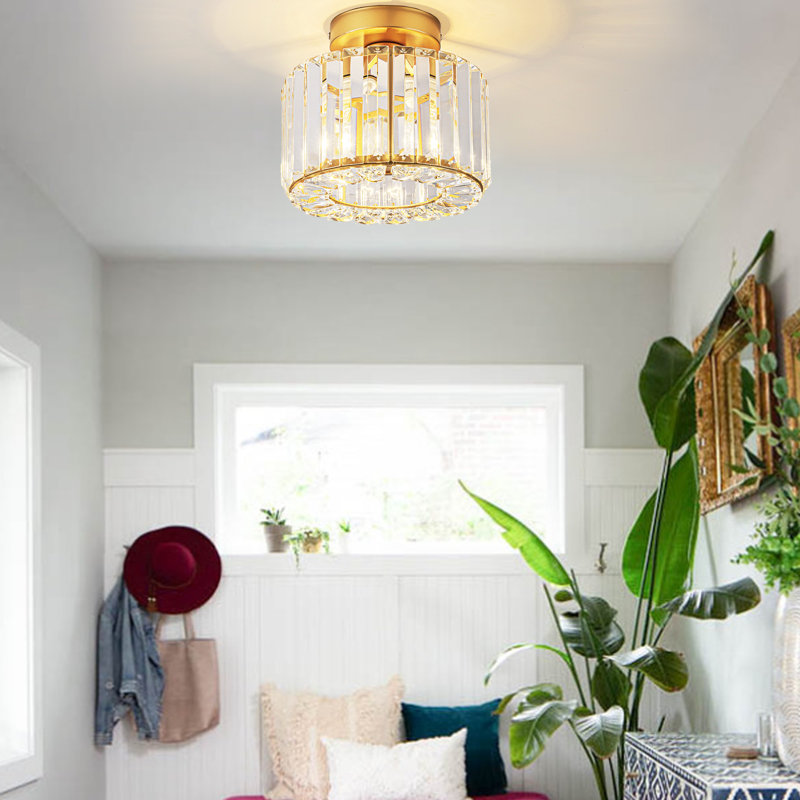 Lustre semi-encastré 1 lumière 10 pouces avec abat-jour en cristal