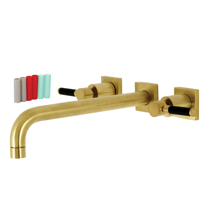 Kingston Brass Kaiser Two-Handle 3-Hole Wall Mount Roman Tub Faucet, Brushed Brass