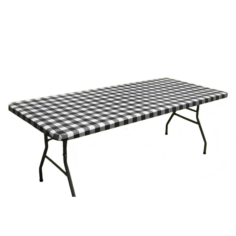 Nappe de pique-nique rectangulaire, nappes en vinyle ajustées imperméables élastiques, couvertures de table en flanelle à carreaux Buffalo (noir et blanc, 30 po x 72 po)