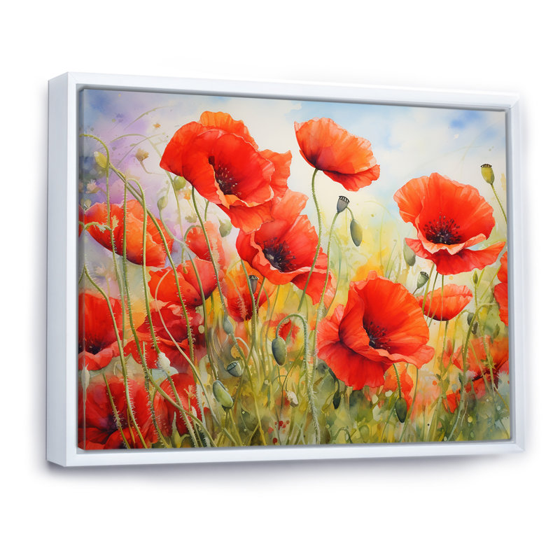 Radiant rouge coquelicots, Cadre flottant blanc, H 12 po x l 20 po x P 1 po