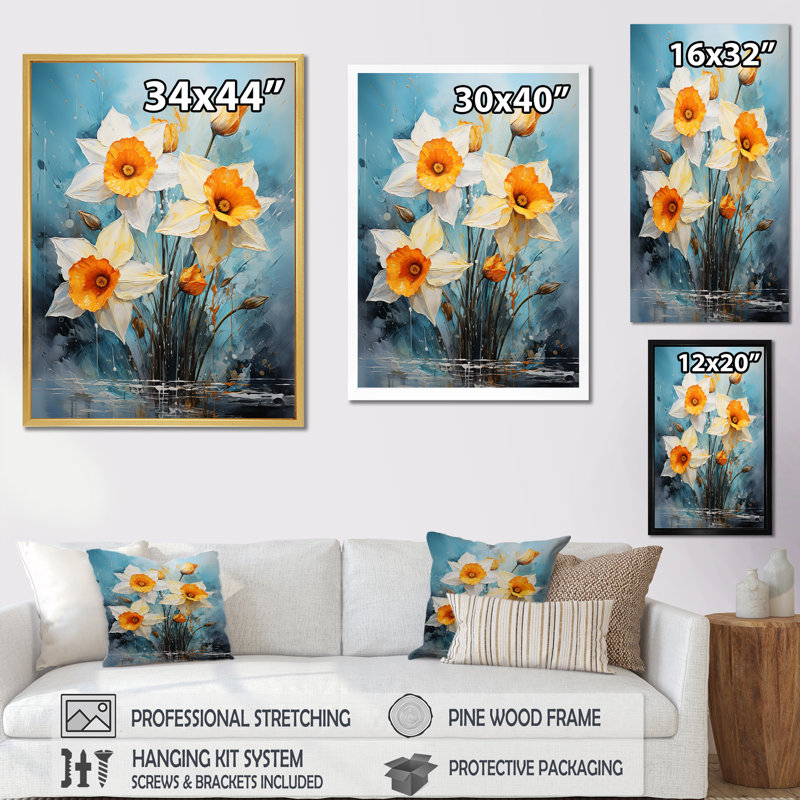 " Daffodil Bloom Sunshine III ", White Floater Framed, 32" H x 24" W x 1" D