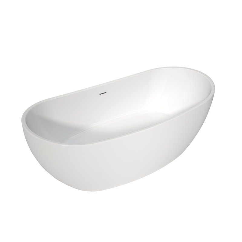 Baignoire en acrylique blanche 65 po, design moderne, trempage profond, blanc sur pied luxueux, finition teintée