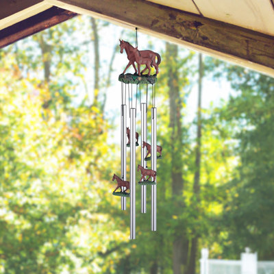 Rickki 23" Long Round Top Brown Horse with Foal Wind Chime Unique Gifts