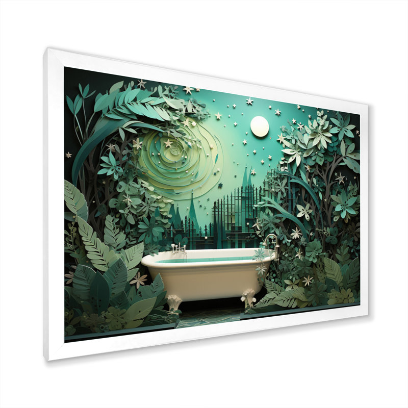 " Bath Fresh Oasis II ", 24" H x 32" W x 1" D, White Picture Framed