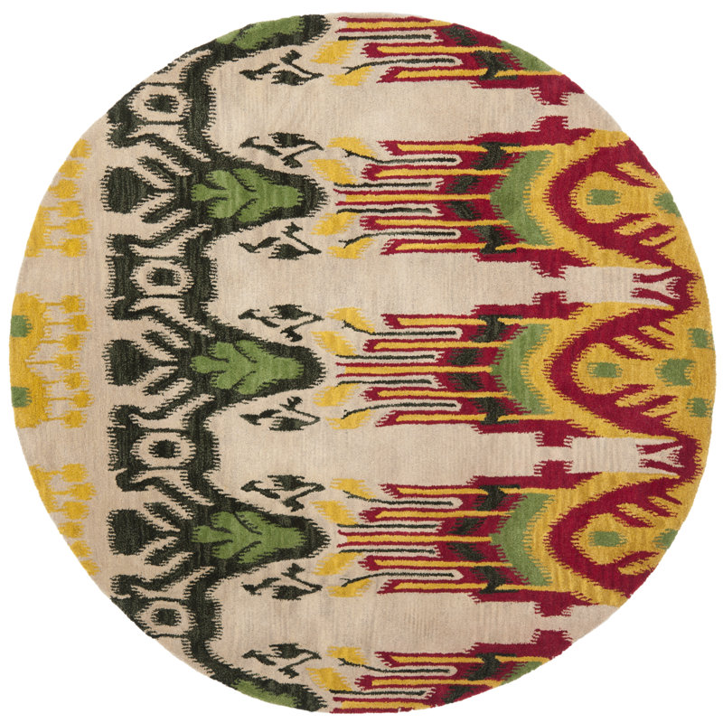 Tapis ikat en laine touffeté à la main Kline, Rond 6 pi