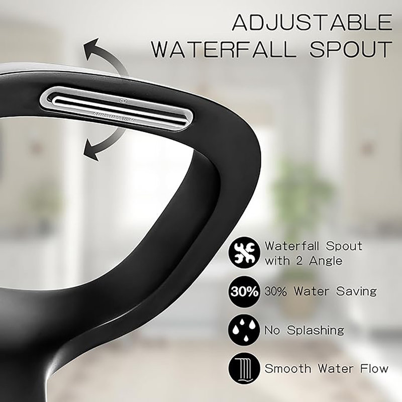 Solid Brass 8” Widespread Waterfall Bathroom Faucet, 3-Hole, Adjustable Spout, 2 Handles