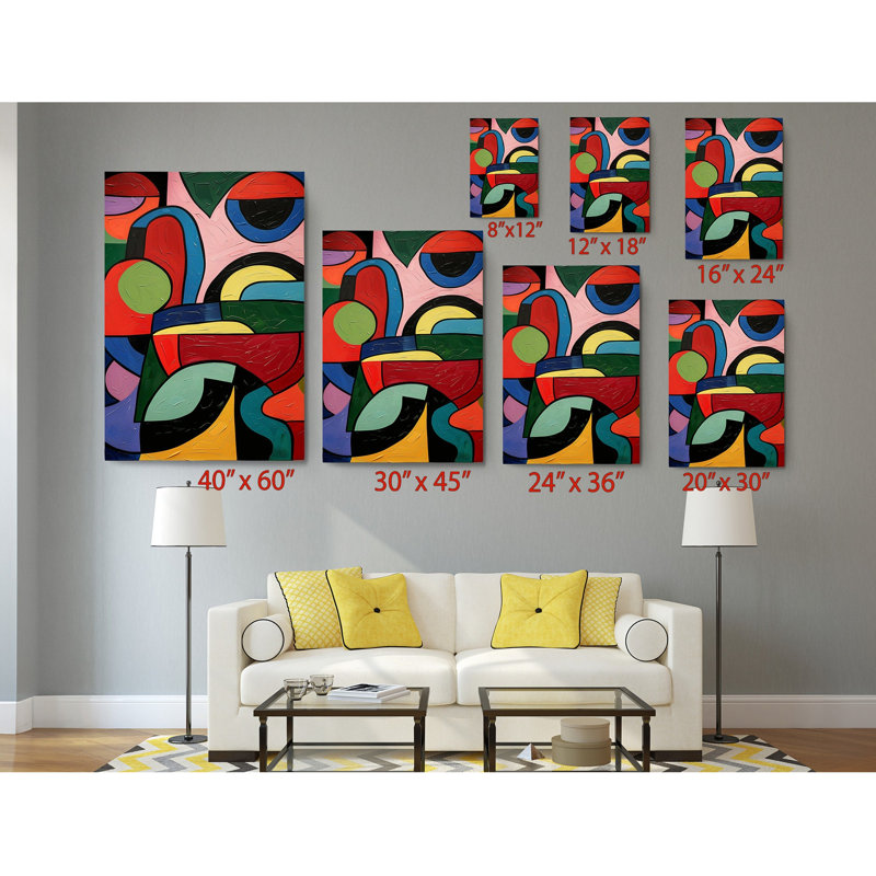 Reproduction d'art sur toile colorée abstraite faite à la main à la main, H 60 po x l 40 po