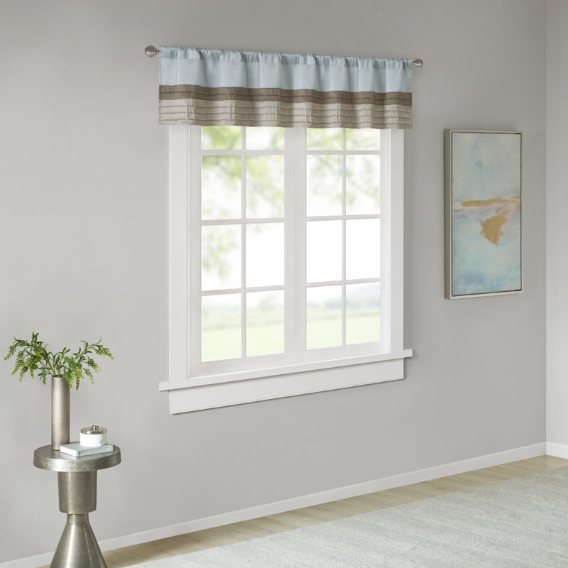 Blue and Tan Polyoni Pintuck Window Valance