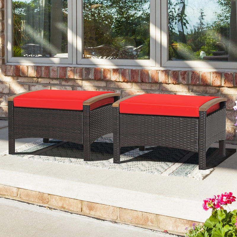 Repose-pieds d'extérieur avec coussin Ansby, Rouge