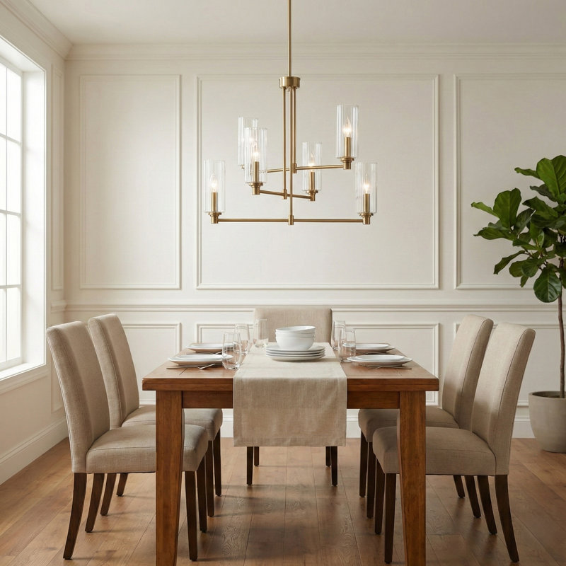 Luminaire suspendu en laiton satiné avec verre côtelé transparent Timeless