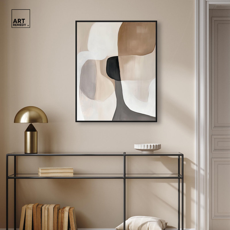 «Curvilinear Composition II» par Art Remedy, H 31 po x l 25 po, Cadre flottant, Doré