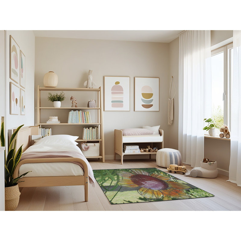 Tapis à motifs vert / brun, Rectangle 3 pi x 5 pi
