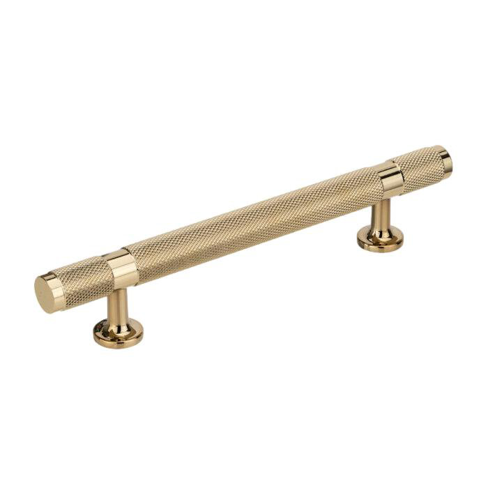 Polished Gold "Rivet" T-Bar Knurled Drawer Pull, 5"