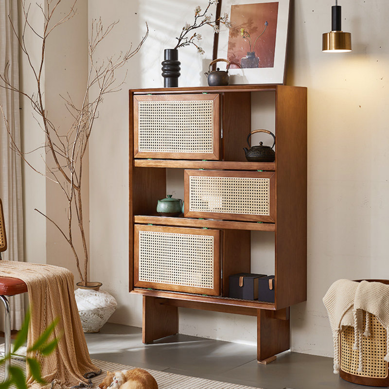Vitrine de rangement simple en osier, Brun noisette