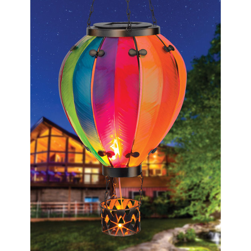 Large Multicolored Glass Hot Air Balloon Solar Lantern