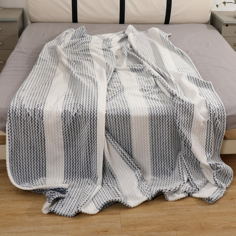 Jacquard Wave Throw Soft Warm Blanket 300 GSM Polyester Bed Sofa Large 200x240cm, Navy