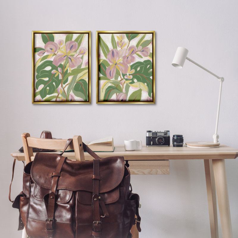  «Tropical Irises Abstraction», ensemble de 2 toiles flottantes encadrées par June Erica Vess, H 21 po x l 17 po