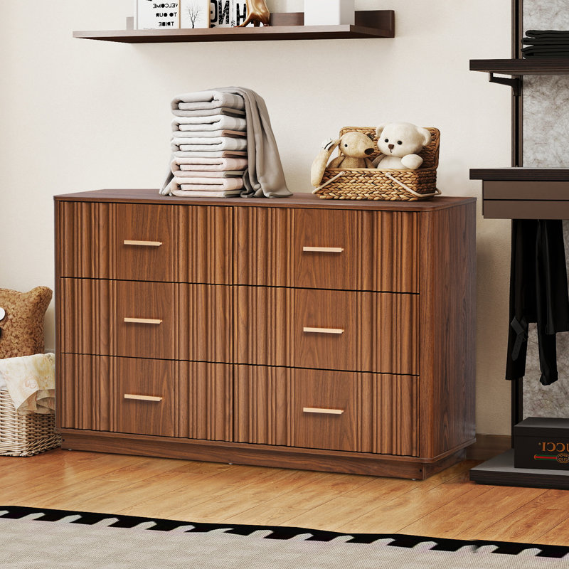 Commode double avec 6 tiroirs, Brun