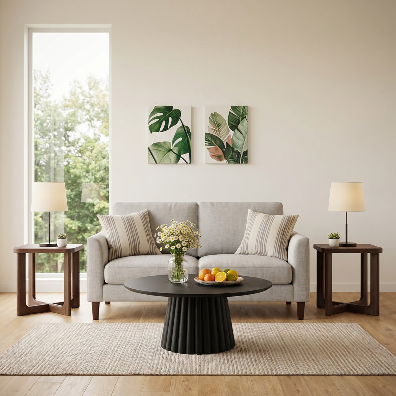 Ensemble de 3 tables basses et tables de bout en finition bicolore, Black/Walnut, 3 Pieces: Coffee Table, 2 End Tables