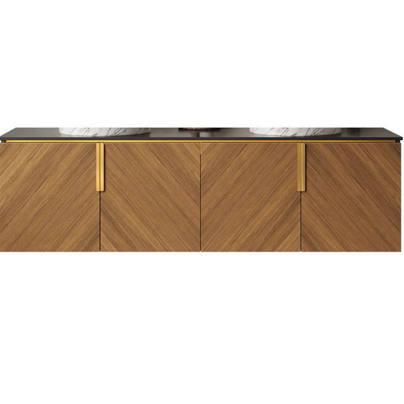 Comptoir à texture 60 po avec armoire diagonale brun chêne, structure en contreplaqué de haute qualité, résistance à l'eau et à l'eau, grand espace de rangement, mécanisme de fermeture en douceur, armoires de salle de bain à plat