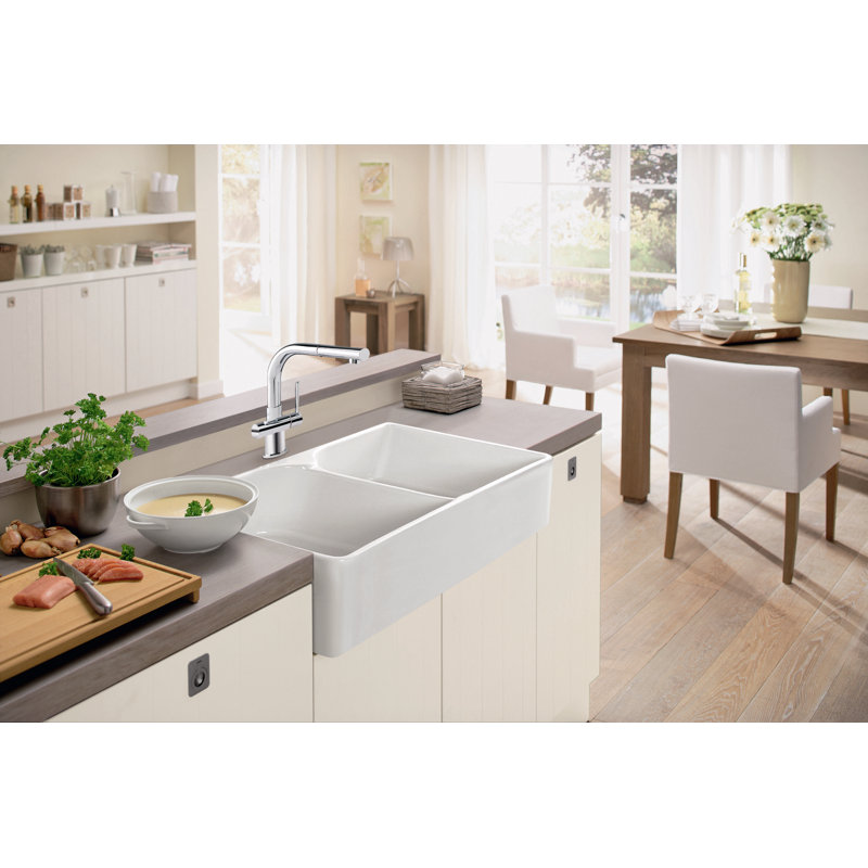 Manor House 36" L x 22" W Apron Double Basin Kitchen Sink, White
