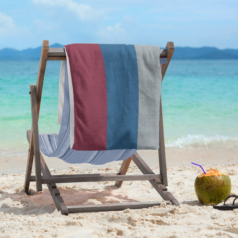 Columbus Lightweight Beach Towel, Microfiber, Burgundy/Blue/Silver